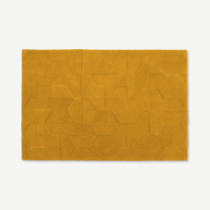 Hayden Geometric Carved Wool Rug, Large 160 x 230cm, Mustard