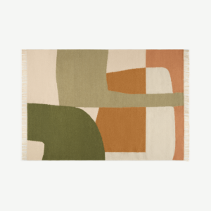 Waltara Flatweave Wool Rug, Large 160 x 230 cm, Green & Orange