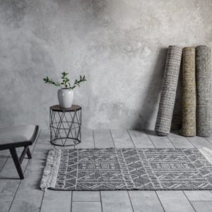 Yukeela Cotton And Wool Fabric Rug In Dark Grey