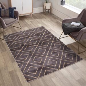 Bianco 196QA 160x225cm Luxury Rug In Dark Grey And Gold